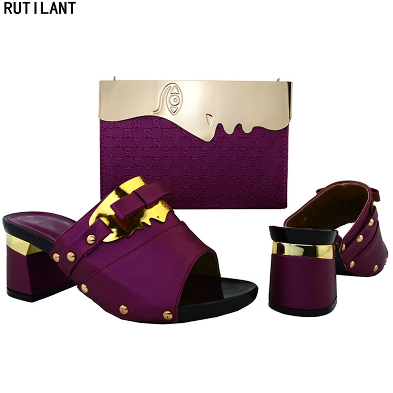 

Purple Color Italian Shoes and Bags for Women Ladies Italian Shoes and Bag Set Decorated with Rhinestone Nigerian Shoes and Bag