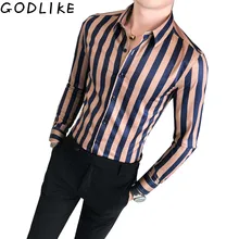 Hair stylist британская рубашка мужская с длинным рукавом Тонкая Корейская версия полосатой личности печати рубашки Slim Fit темперамент рубашки
