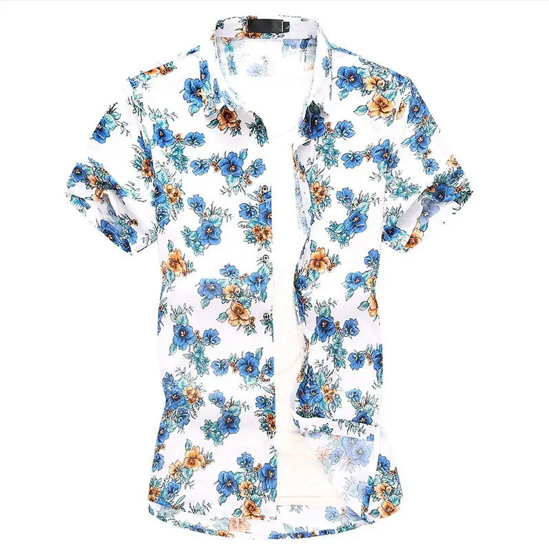 Новые MOGU летние мужские Гавайские рубашки шорты рукав цветок печатных рубашка Высокое качество Повседневная Плюс Размер Homme блузка - Цвет: 2