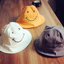 Детские головные уборы сезон весна-лето со смайликами для мальчиков и девочек пляжные шляпы Рыбацкая шляпа Детские панамки, шапки