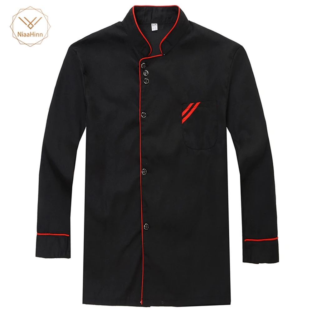 Chef Coat Unisex Long Sleeve uniform man chefs wear chef black / white