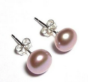 

FREE SHIPPING Fast ship! nice 8-8.5mm Pastel Violet Freshwater Pearl Silver Studs Earrings A0422