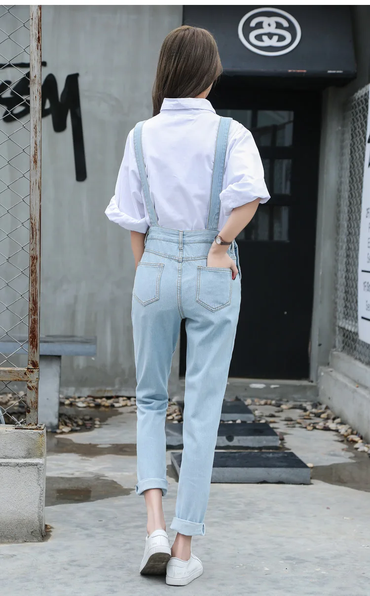Весной и летом светло-голубой цвет новые свободные джинсовые комбинезоны Корейская версия Высокая талия Студенческие Брюки One Piece Штаны 9765