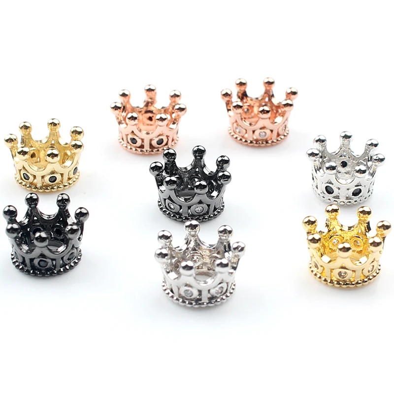 

5pcs/lot CZ Crystal Crown Charm Beads Metal Brass Micro Pave Zircon Space Beads For Jewelry Making DIY Crown Bracelet Accessorie