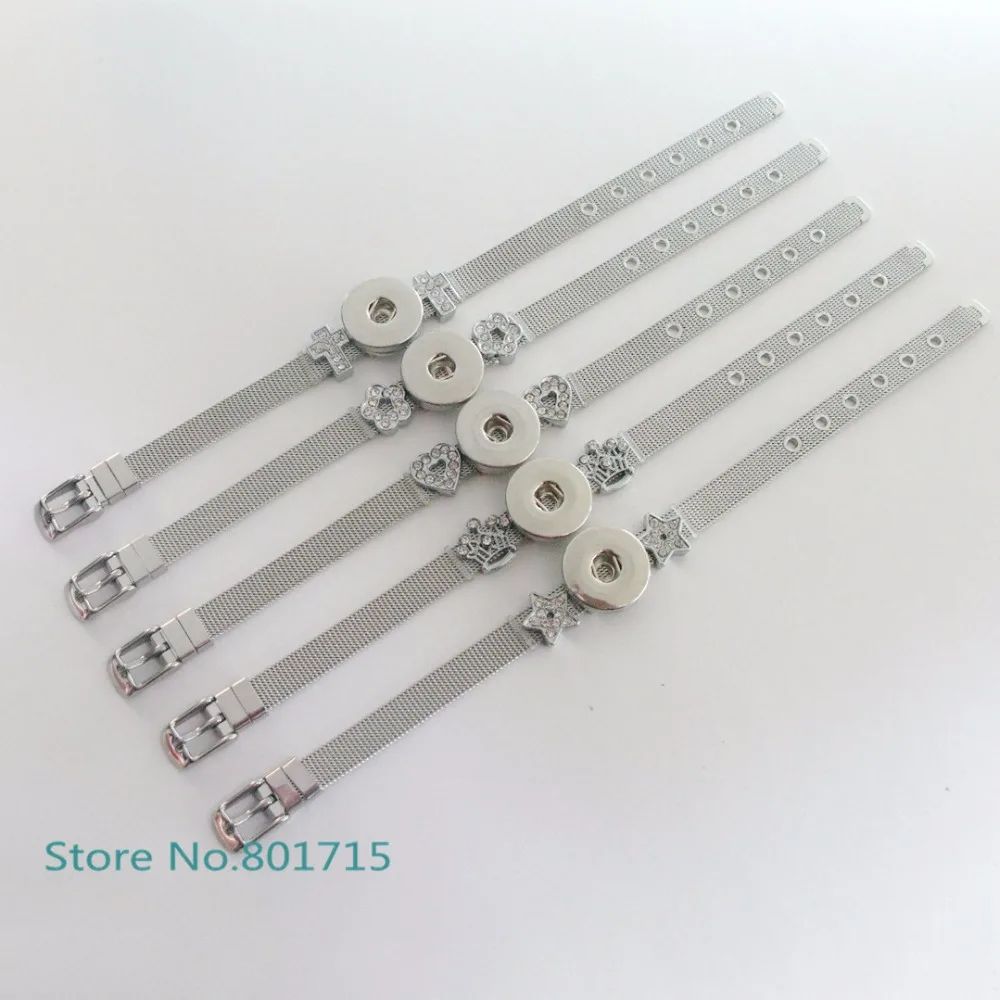 

Hot Sale 8mm DIY Accessories Stainless Steel Wristband Bracelet with button Fit 8mm Slide snap buttons Charms /Slide Letters