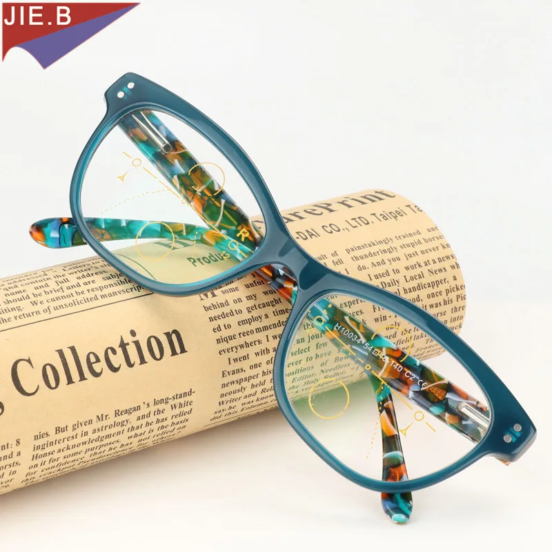 Модные женские ацетатные очки кошачий глаз, многофокальные прогрессивные очки для чтения, женские очки для дальнозоркости, женские очки - Цвет оправы: Зеленый