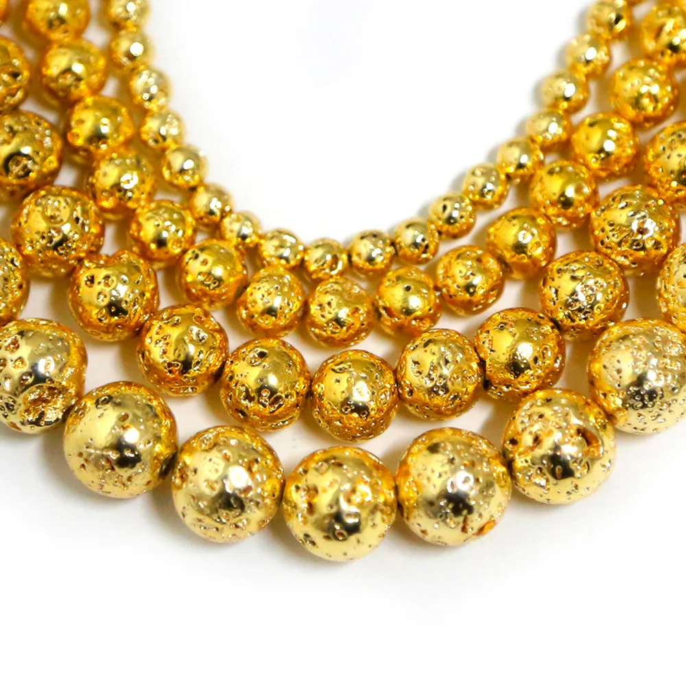 4 6 8 10mm Natural Stone Gold Lava Volcanic Hematite Round Loose Beads For Jewelry Making DIY Necklace Bracelet | Украшения и