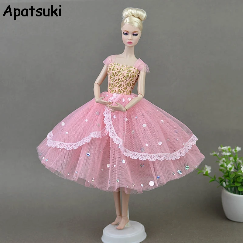 High Quality Romantic Pink Doll Clothes Dress Evening Dress for Barbie Doll 1/6 