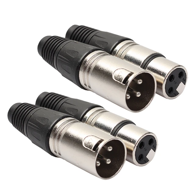 2PCS Metal 3 Pin XLR Mic microphone Audio Cable Connector Male Plug+