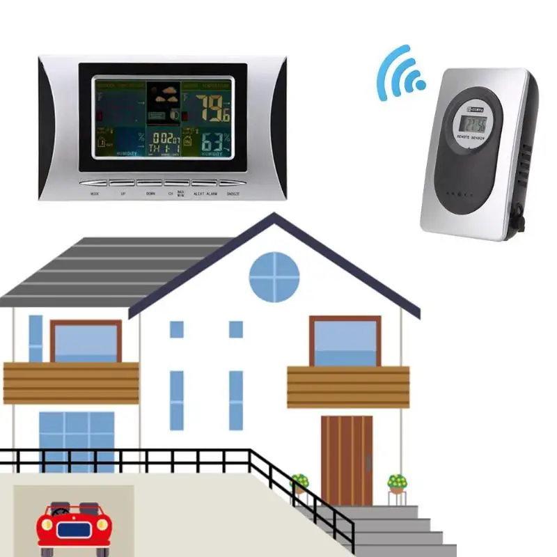 

Wireless Weather Station With LCD Colorful Display Indoor Outdoor Temperature And Humidity Barometer Digital Alarm Clock