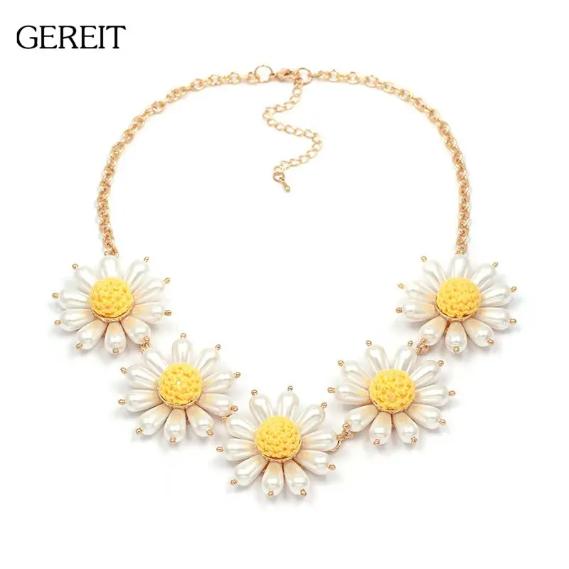 

Hot Sale Korean Fashion Flower Chokers Necklaces For Women Bohemian Pearl Necklace Big Necklaces Pendants Summer Bijoux Jewelry