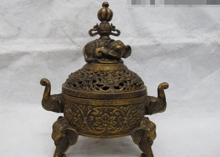 

Collectible bronze S2935 12 Tibetan Buddhism Classic Copper Bronze Elephant Zun God incense burner Censer
