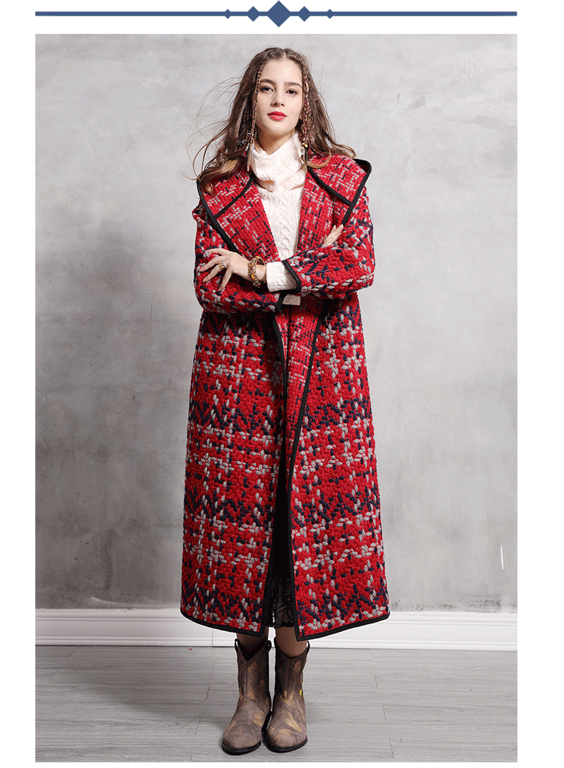 Женское пальто Yuzi. may Boho новое зимнее шерстяное пальто X-Long с капюшоном свободная открытая стежка красная куртка для женщин B9278 Xasaco Feminino