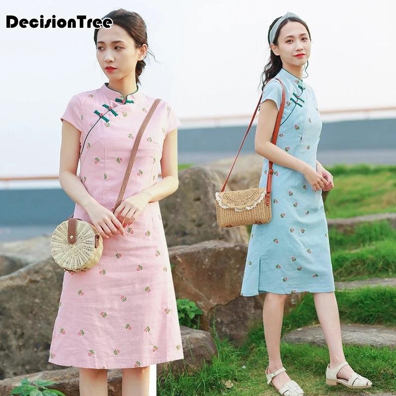 

2019 summer cheongsam dress modern qipao dress chinese dresses chinese traditional dress vestido oriental Cotton Linen qipao