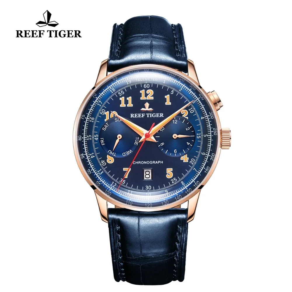Мужские наручные часы Reef Tiger/RT синие автоматические пилот Функциональные