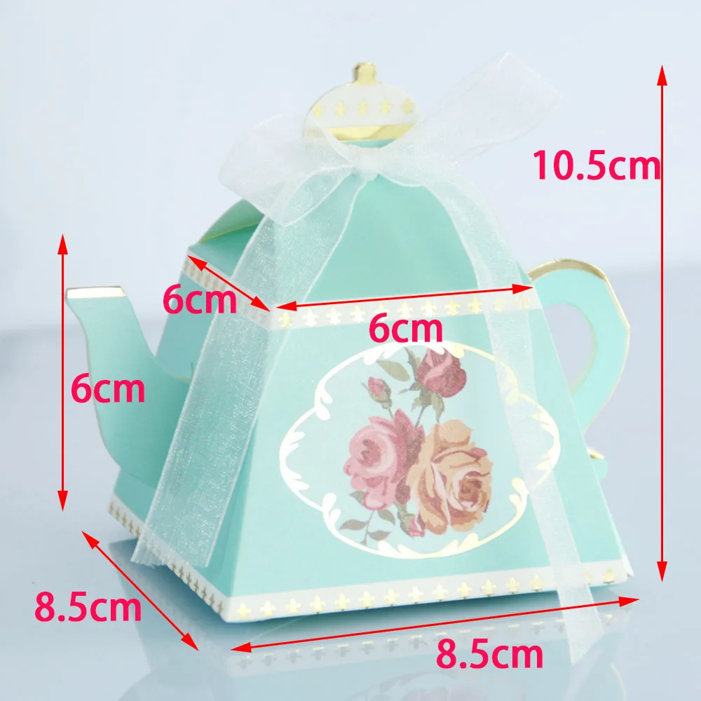 10PCS Royal Teapot Cup Wedding Favor Boxes Bonbonniere Gift Candy Box with Ribbons for Wedding, Birthday Party Decorations