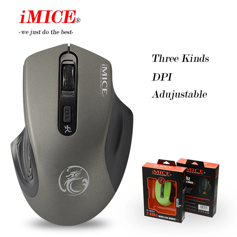 IMICE E-1800 беспроводная мышь 2000 dpi Регулируемый USB 3,0 приемник оптическая компьютерная мышь 2,4 ГГц эргономичные мыши для ноутбука ПК мышь - Цвет: Gray