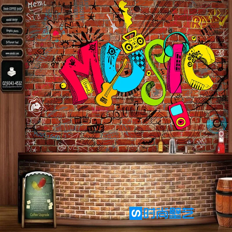 Фото обои 3D европейский стиль креативное Искусство Музыка граффити имитация