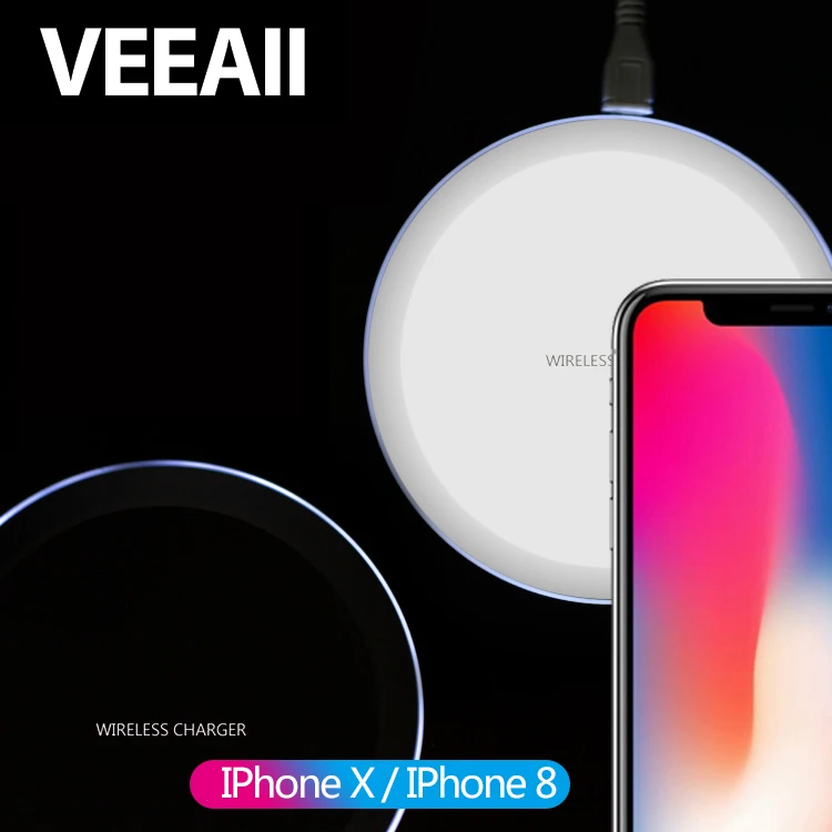 VEEAII универсальное Qi Беспроводное зарядное устройство для iPhone X8 Plus USB 5 Вт Зарядка