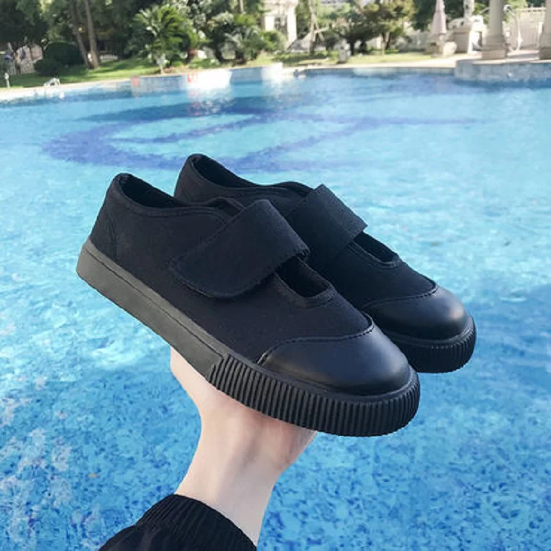 

Canvas shoes female 2018 summer new Korean version of the wild flat bottom Velcro net red shoes black work shoes