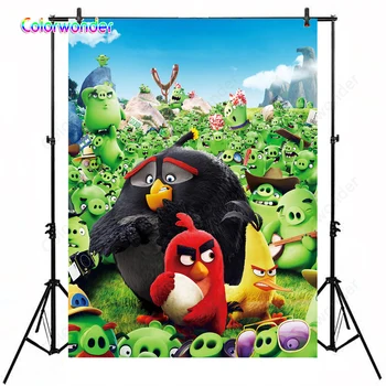 

Birds with Anger Photography Background Cartoon Green Pigs Jungle Backdrop Children Birthday Customized Photographic Backdrops
