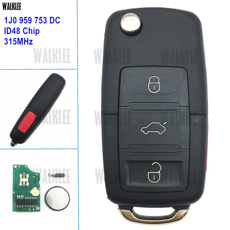 WALKLEE 1J0959753DC дистанционный ключ для VW/VOLKSWAGEN HLO 1J0 959 753 DC Beetle CC EOS GTI Golf Passat Jetta Rabbit 315 МГц ID48