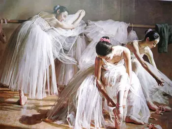 

Large Size Single Wall Free shipping Ballet dancing three girls printed oil painting WK-- (422)for living room