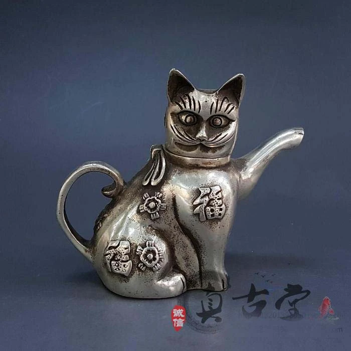 Top Collection En Cuivre Blanc Sculpture De Chat Vintage Decoration De Maison Et De Bureau Petite Theiere A Vin Argent Tibetain En Laiton Aliexpress