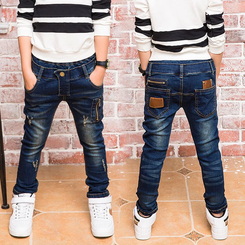 Новые джинсы для мальчиков, детская одежда модный стиль Весна-осень детские джинсовые брюки, джинсы для мальчиков, мальчик кожаные джинсы