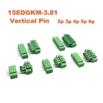 

50pcs Pitch 3.81mm Vertical 2 3 4 5 6Pin Screw Plug-in PCB Terminal Block Pluggable Connector male/female 15EDGKM+VM morsettiera