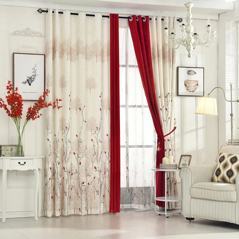 Byetee} Beige Rouge Couture Faux Coton Lin Rideau Fenêtre Rideaux ... Byetee} Beige Rouge Couture Faux Coton Lin Rideau Fenêtre Rideaux ...