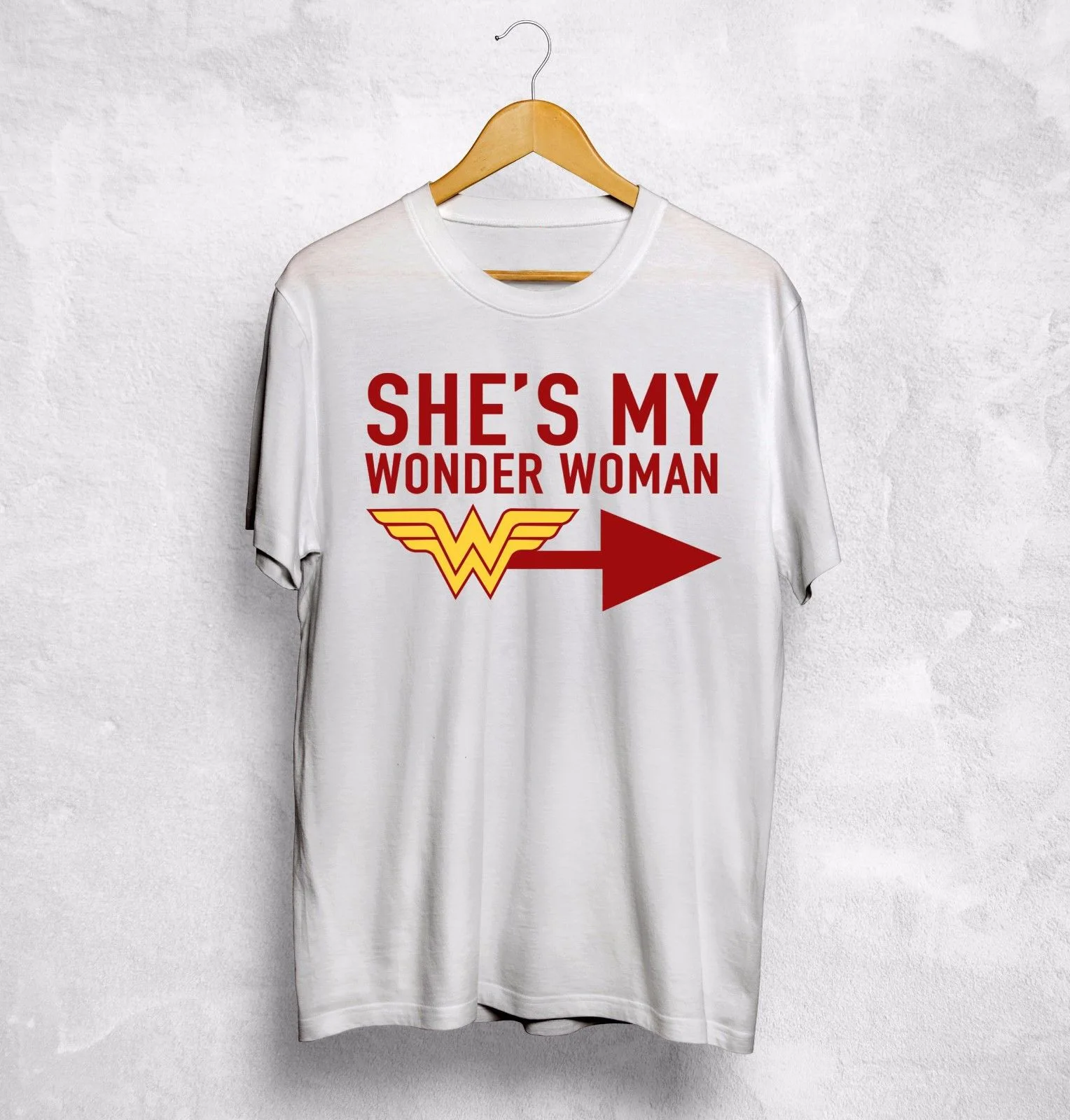 Мужская хлопковая футболка с коротким рукавом надписью He's My Superman Shes Wonder