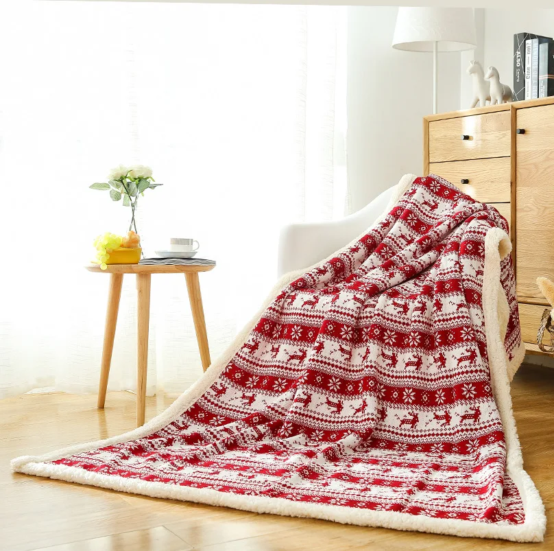 Large Warm Thick Christmas deer Throw Blanket Coverlet Reversible Fuzzy