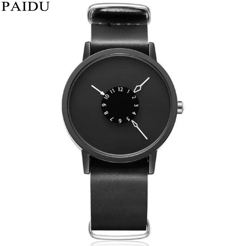 

Simple Unique Creative 3 Big Hands Leather Hours Cool Minimalist Watch Fashion Unisex Watches For Men Girl Women Gifts