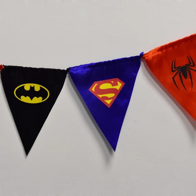 10 unids Super hombre bandera banderas hombre araña Batman Bunting