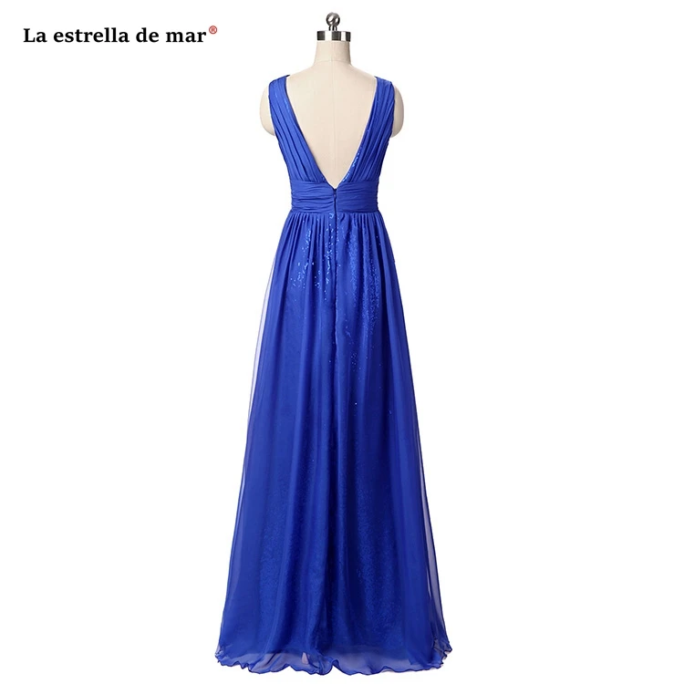 Vestido madrinha2019 новые шифоновые блестки сексуальные V шеи линии Королевский синий Длинные платья подружек невесты свадебное платье для гостей