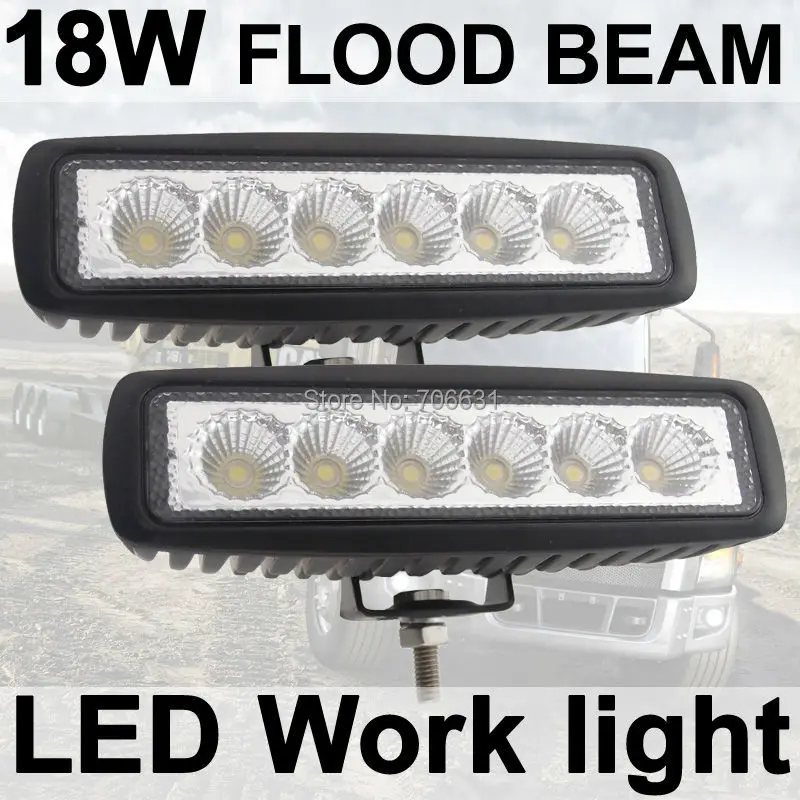 2X 18W 6 Inch Flood LED Work Light Bar Lamp Driving Fog Offroad Led Waterproof