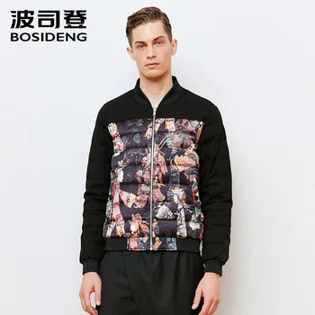 

BOSIDENG new men winter down jacket thick warm down coat floral spliced high quality fashion couple style B1501055