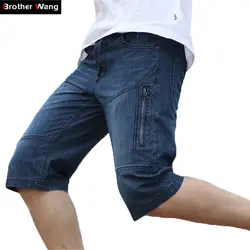 Брат Ван Для Мужчин's Повседневное Джинсовые шорты плюс Размеры моды шить карман на молнии летние тонкие Хлопковые фирменные носки джинсы 44