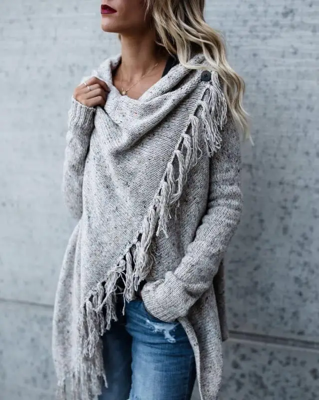 Ladies Dots Knitted Cape Three Button Wrap Shawl Womens Warm Poncho Jumper Top