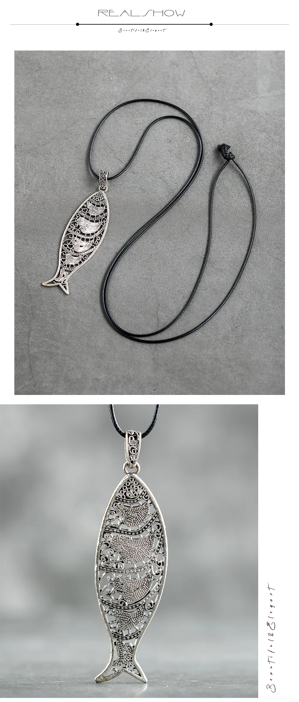 Женское ожерелье с подвеской из цинкового сплава с рисунком рыбы, массивное ожерелье, подвеска для лучших друзей, веревка на цепочке, аксессуары для одежды ручной работы