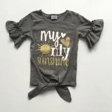 Футболка для маленьких девочек; летняя одежда; серые рубашки; футболки «my only sunshine»