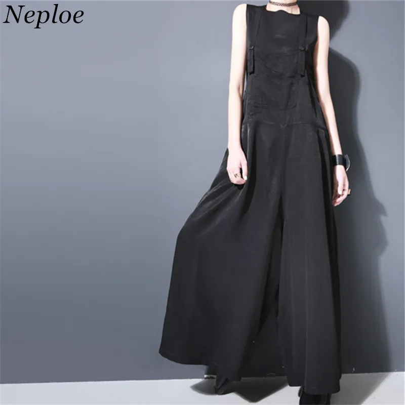 

Neploe Solid Vintage Strap Women Pants Summer Casual Loose Female Long Pants 2019 New Overalls Mid Waist Wide Leg Pants 67978
