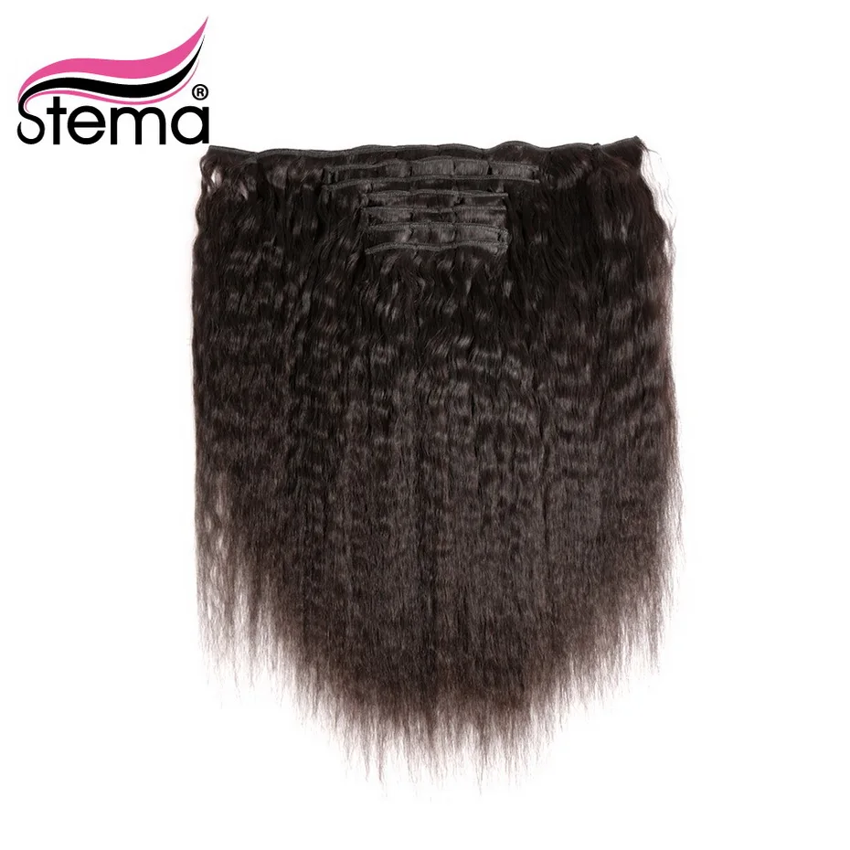 

Stema Brazilian Kinky Straight Hair Clip In Hair Extensions 7PCS 18CLIPS And 120g/set 100% Remy Human Hair Natural Color