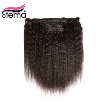 

Stema Hair Clips In Human Hair Extensions Brazilian Kinky Straight 7PCS 18CLIPS And 120g/set Natural Color 100% Remy Human Hair