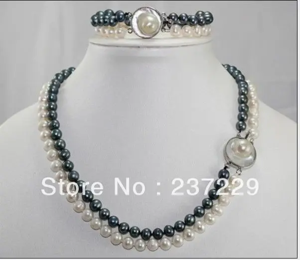 

Wholesale price Fast shipping + aSET OF 2STRANDS 8-9MM AAA SOUTH SEA White black Pearl Necklace Bracelet (A0516) -Bride jewelry