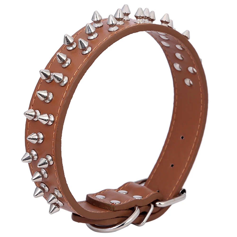 

Brand New Colorful Leather 2 Rows Spiked Studded Dog Collars For Middle Large Dog Pitbull Mastiff 4 Color Size S M