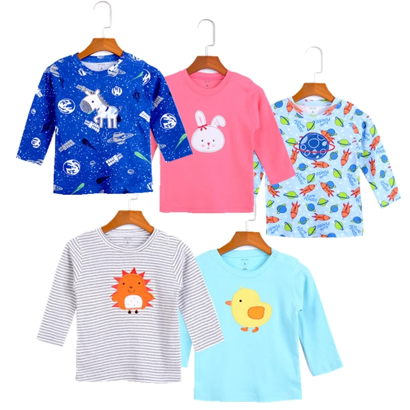 

5PCS Winter Baby T-shirts Cartoon Cotton Baby Boy Clothes Long Sleeve Baby Girl Tops Cute Animal Striped Infant Unisex Clothing