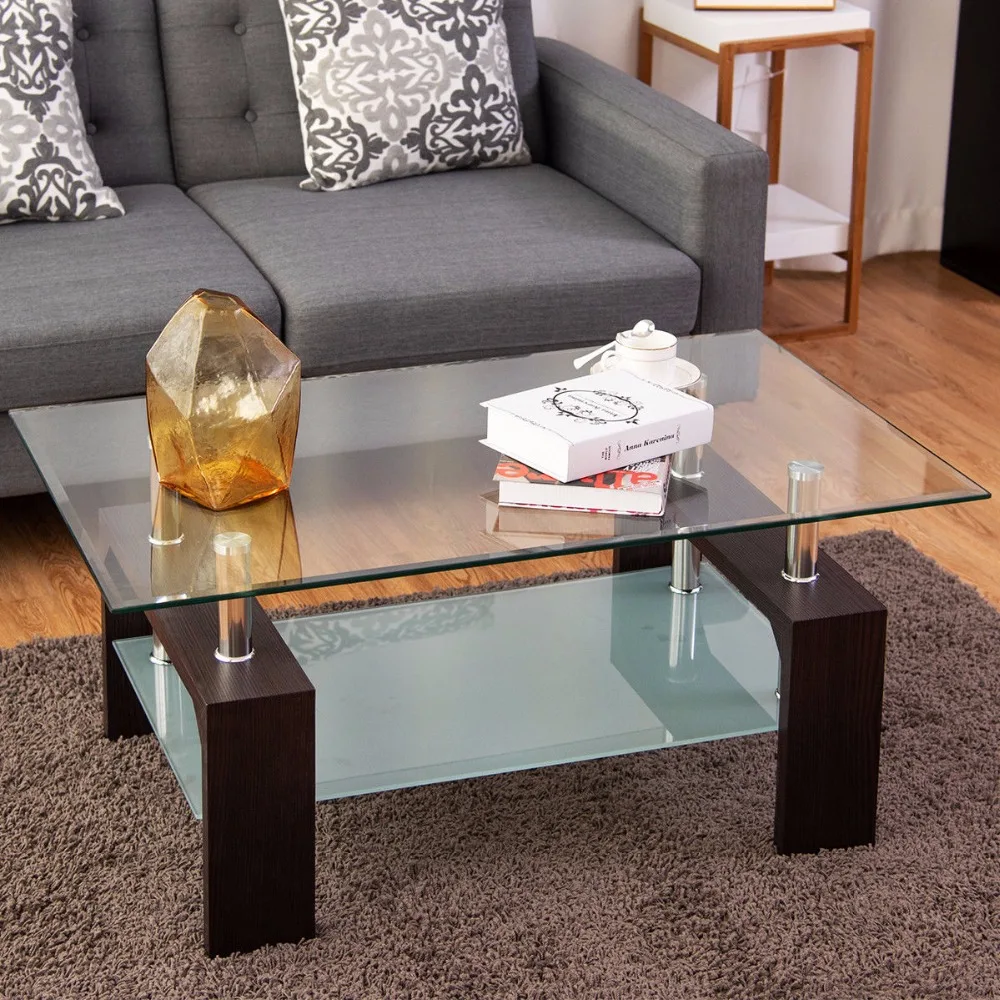 Giantex Rectangular Tempered Glass Coffee Table End Side Table with Shelf Home Furniture Living Room Furniture HW57279BN Giantex Rectangular Tempered Glass Coffee Table End Side Table with Shelf Home Furniture Living Room Furniture HW57279BN