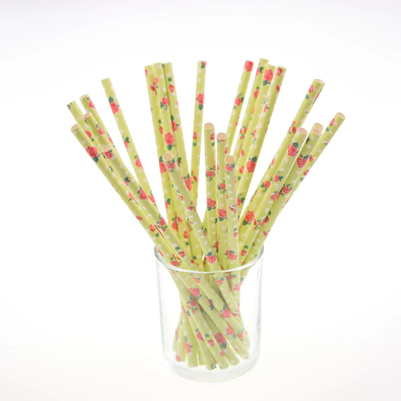 

25pcs/lot Paper Drinking Straws Drinking Tubes Wedding Party Birthday Halloween Christmas Decoration Yellow Rose Straws
